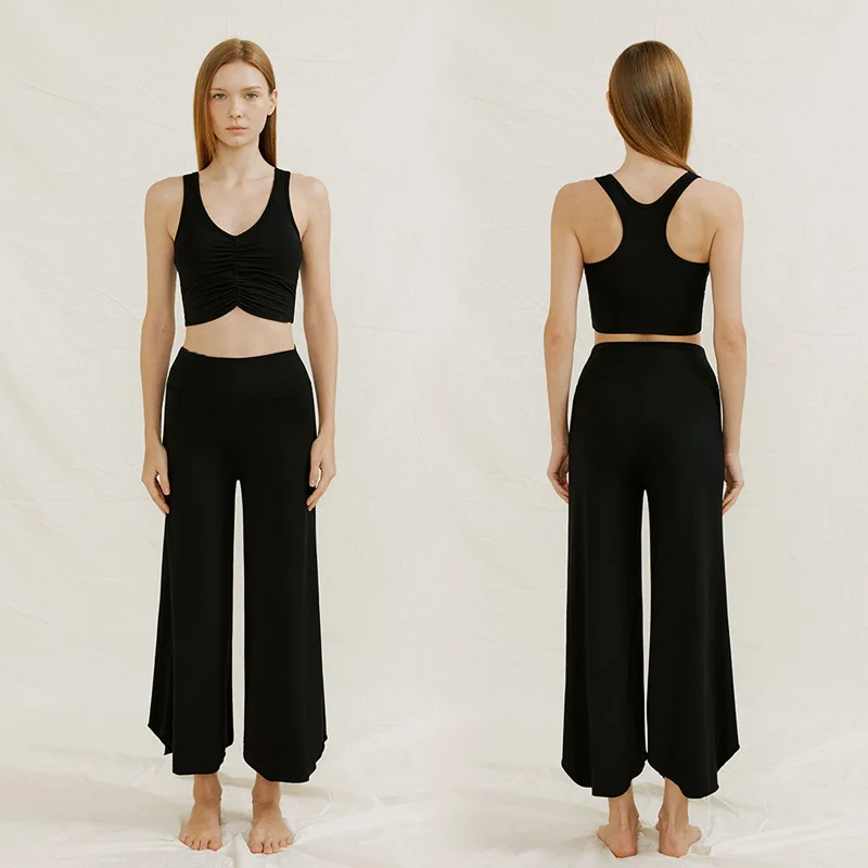 Conjunto de dos piezas de Yoga para mujer, Sujetador deportivo elástico Delgado, pantalones de Pilates sueltos de cintura alta, transpirables y suaves, Sexy, a la moda, nuevo