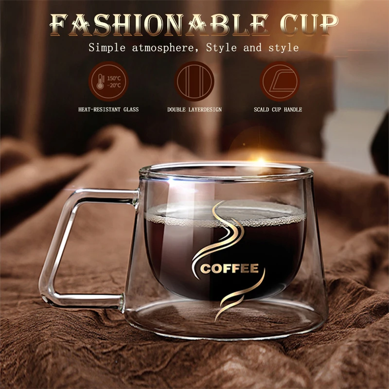 

Glass Coffee Cup Double-Layer Vacuum Transparent Cup Milk Whiskey Tea Heat-resistant Cocktail Vodka Glass Heat Insulated Cup