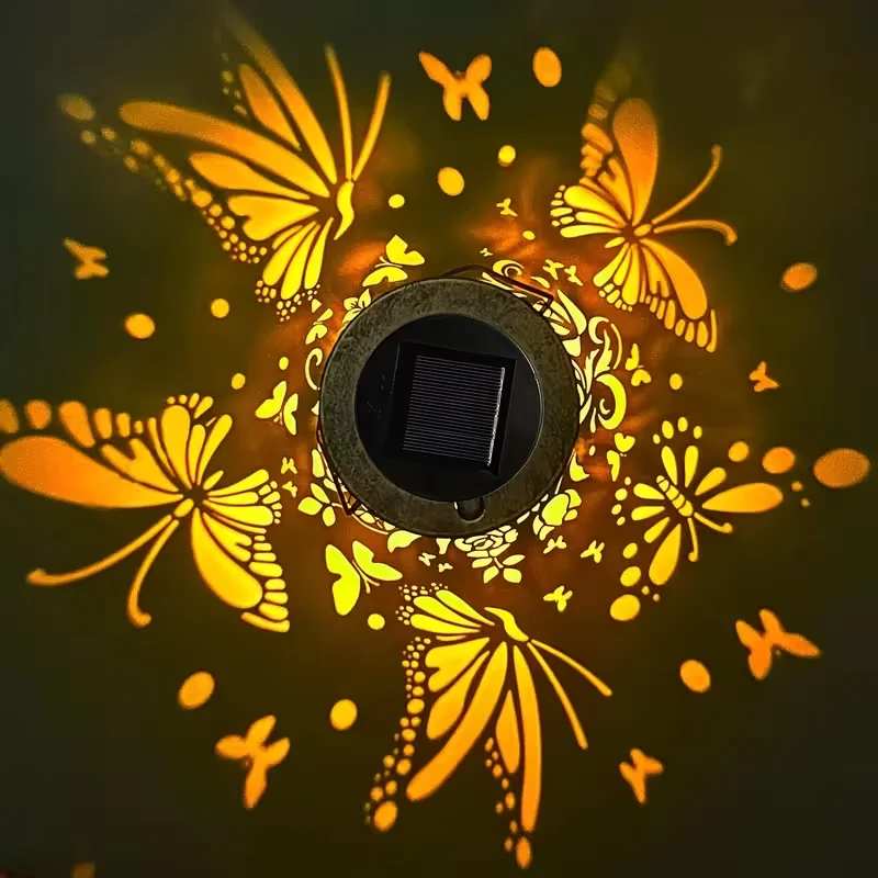 Solar Powered Butterfly LED Lantern Outdoor Hanging Light with On/Off Switch Metal Decorative Lights for Garden Yard Porch Lawn