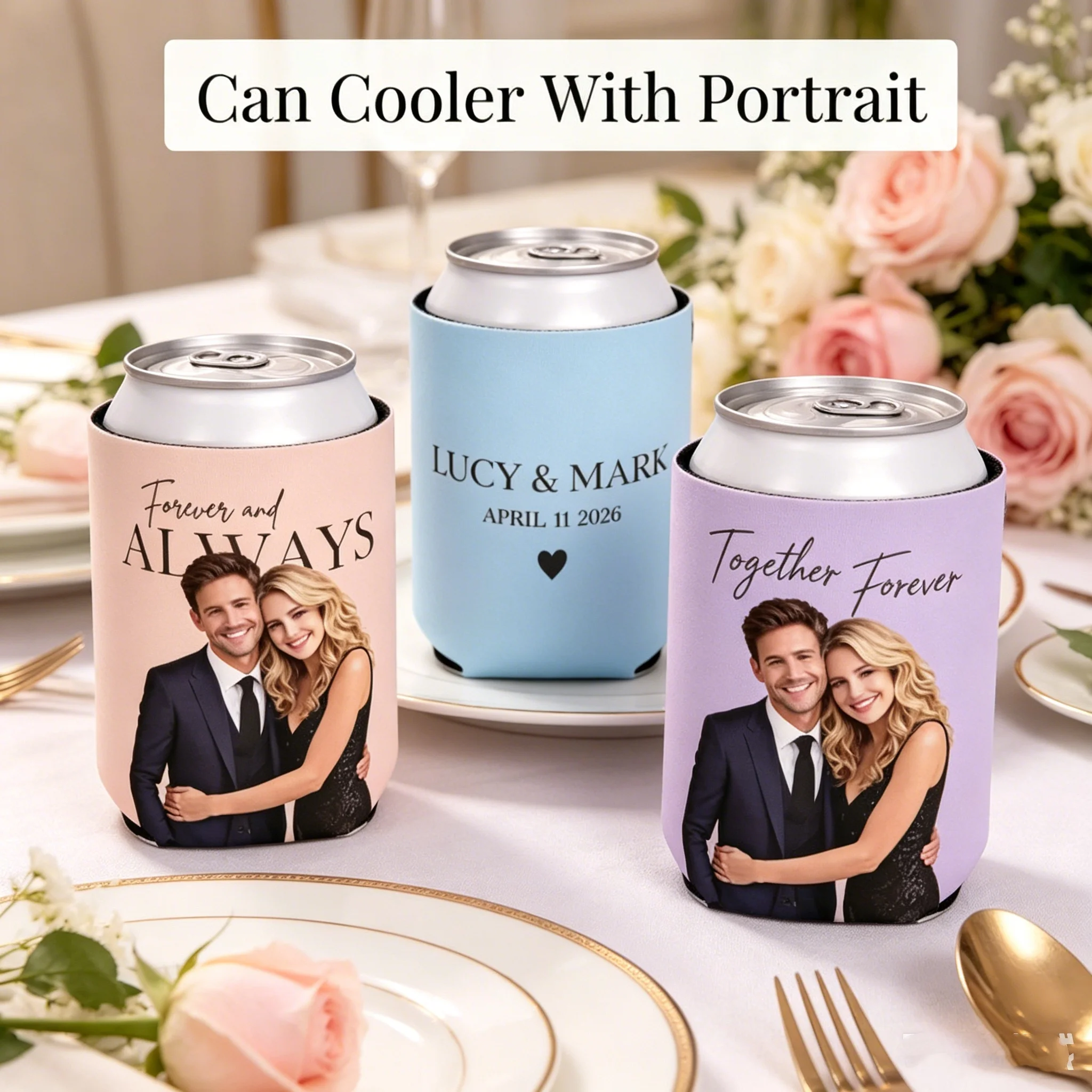 Enfriador de Latas Personalizado para Bodas, Koozie con Foto Personalizada, Funda para Bebidas Personalizada, Enfriador de Latas para Despedida de Soltera, Enfriador de Latas Personalizado