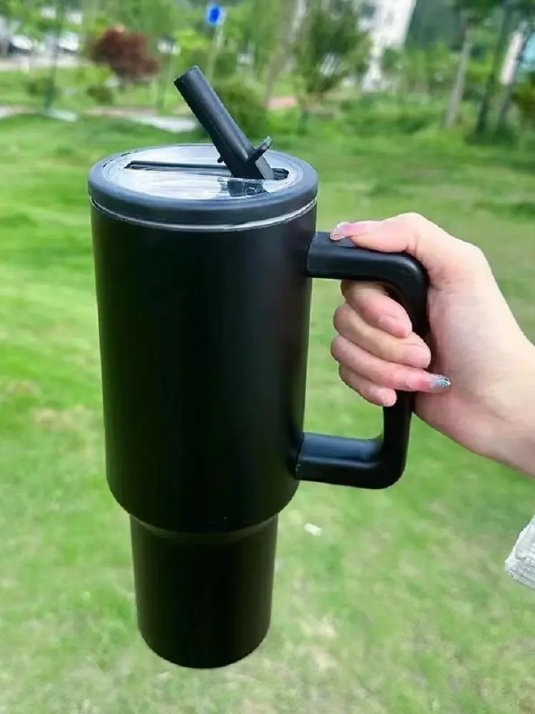 40oz Edelstahl-Thermosbecher mit Strohhalm, tragbare Autobecher, großes Fassungsvermögen, Reisebecher, Wasserflasche, 1200ml, Kaffeebecher