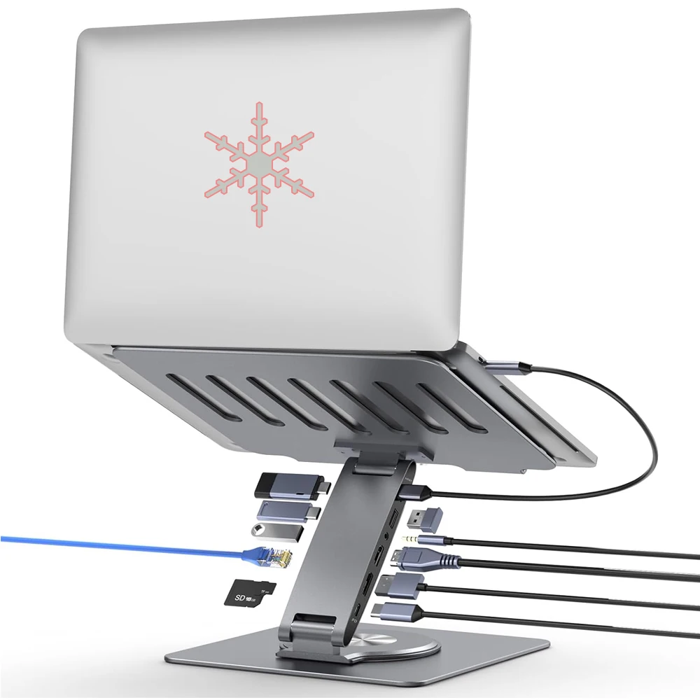 Подставка для ноутбука с USB-концентратором, 4K, 60 Гц, PD100 Вт, устройство чтения карт Gigabit Ethernet SD/TF, аудио 360° ° Поворотный для MacBookPro/Air/Dell/HP/Lenovo