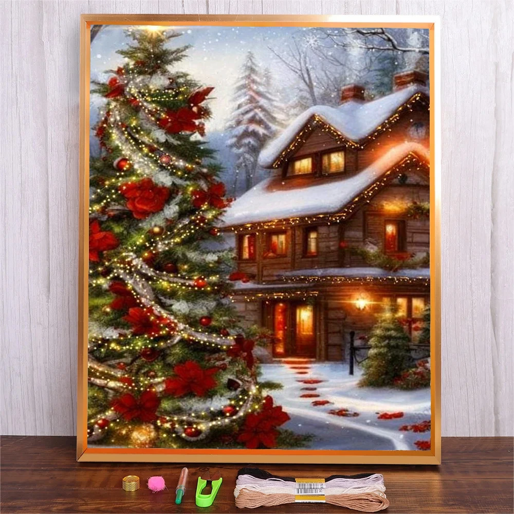 

Christmas Embroidery Kit For Beginners Adults Needle Full Pattern Embroidery Kits Cross Stitch Kits With Patterns Snow Town
