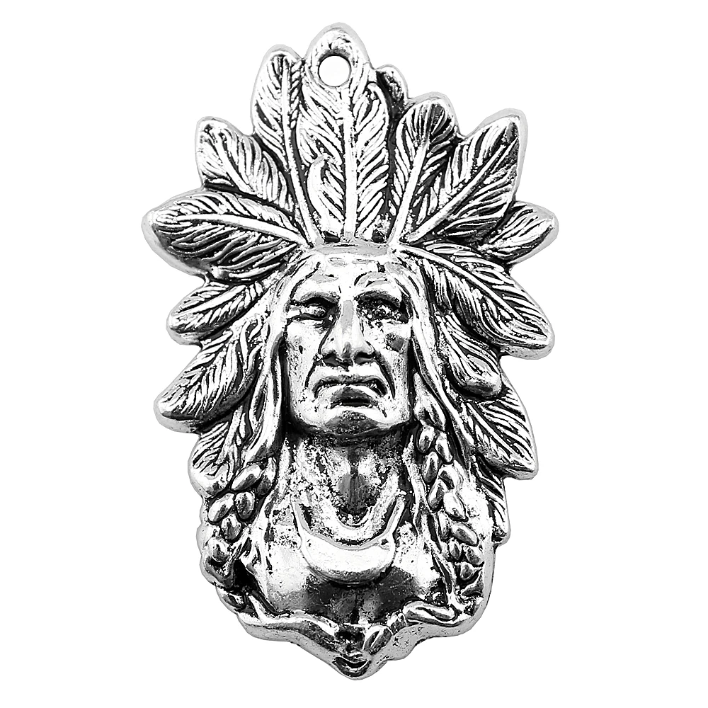 

Wholesale 20pcs/bag 58x35mm Indian Chief Pendant Charms Wholesale For Jewelry Making Indian Chief Pendants Charm