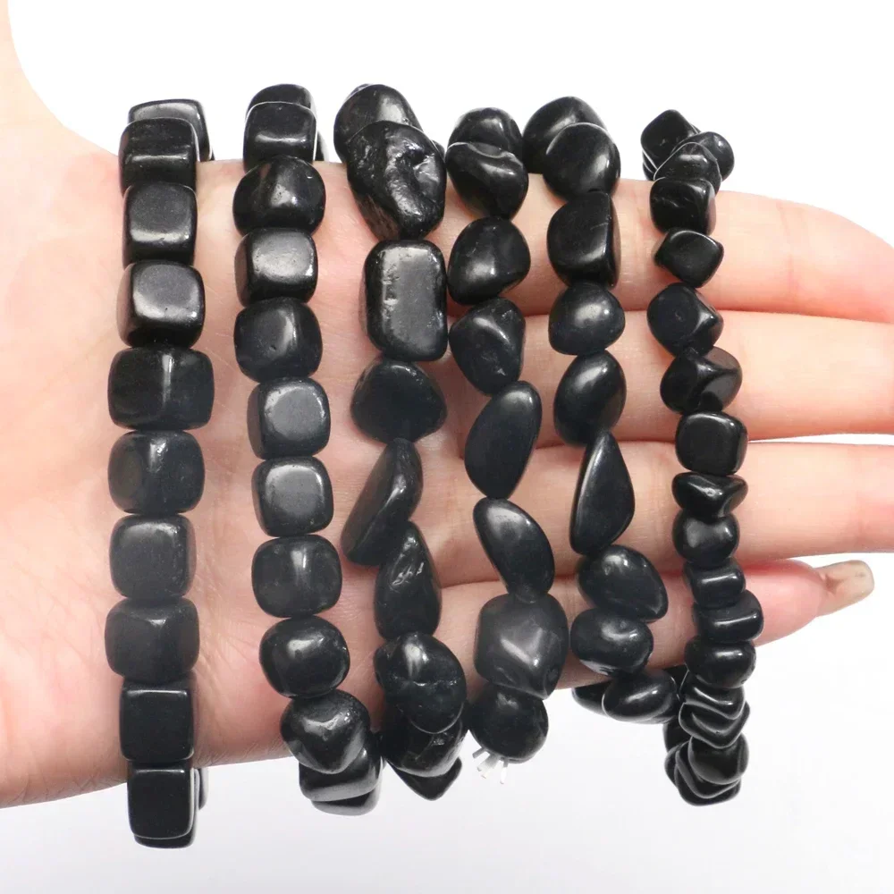 Natural Shungita Men Bracelet 1PC Random Irregular Tumbled Raw Precious Shungite Gemstone Bead Black Bangle Charm Female Jewelry