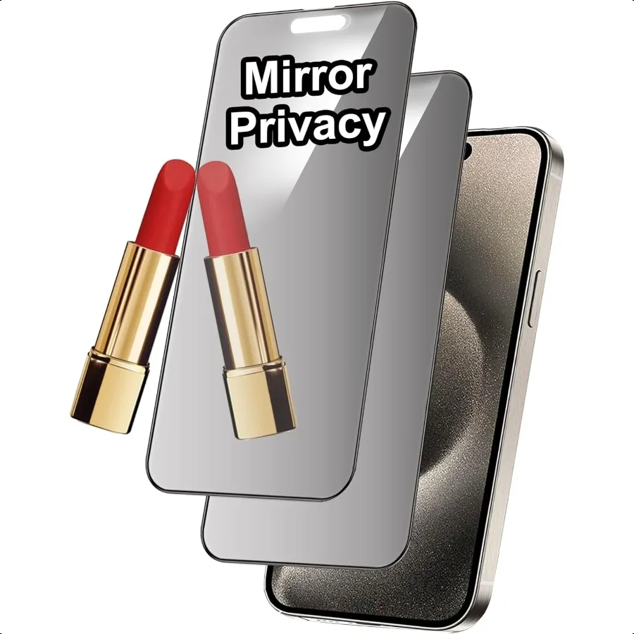 

2 Pack Privacy Screen Protector for iPhone 15 Pro Max Mirrored Tempered Glass Film with Easy Installation Alignment Frame AntiS