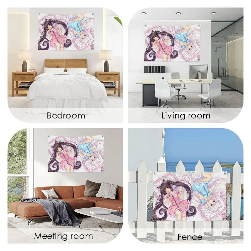 Pink C-Chocola N-Nekoparas Flags Custom Wall Hanging Background Art Banner For Bedroom Home Living Room Outdoor Decor