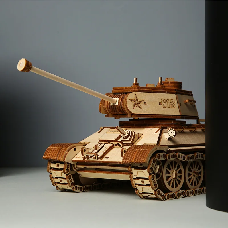 OUZEY Puzzle 3D in legno, kit di costruzione di un carro armato, blocchi di legno fai da te, ornamento meccanico, decorazione da scrivania, regalo per ragazzo