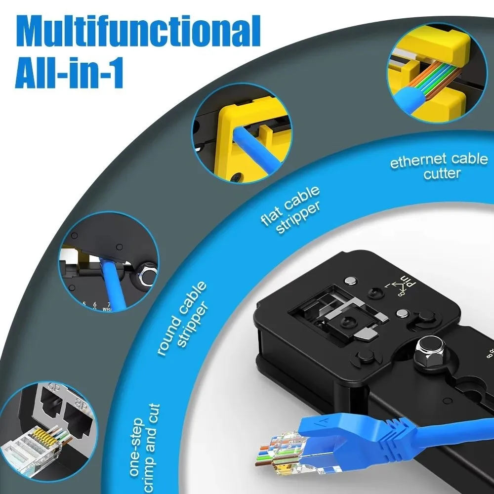

Portable Hand Network Tools Pliers Multi Function Pass Through Crimper Pressing Clamp End-Pass-Through Connectors Cable Stripper