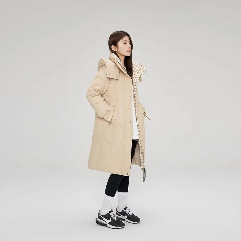 Heavyweight Winter Coat for Women Loose Long Cotton Padded Jacket with Detachable Hood Color Block Contrast Thermal Apparel