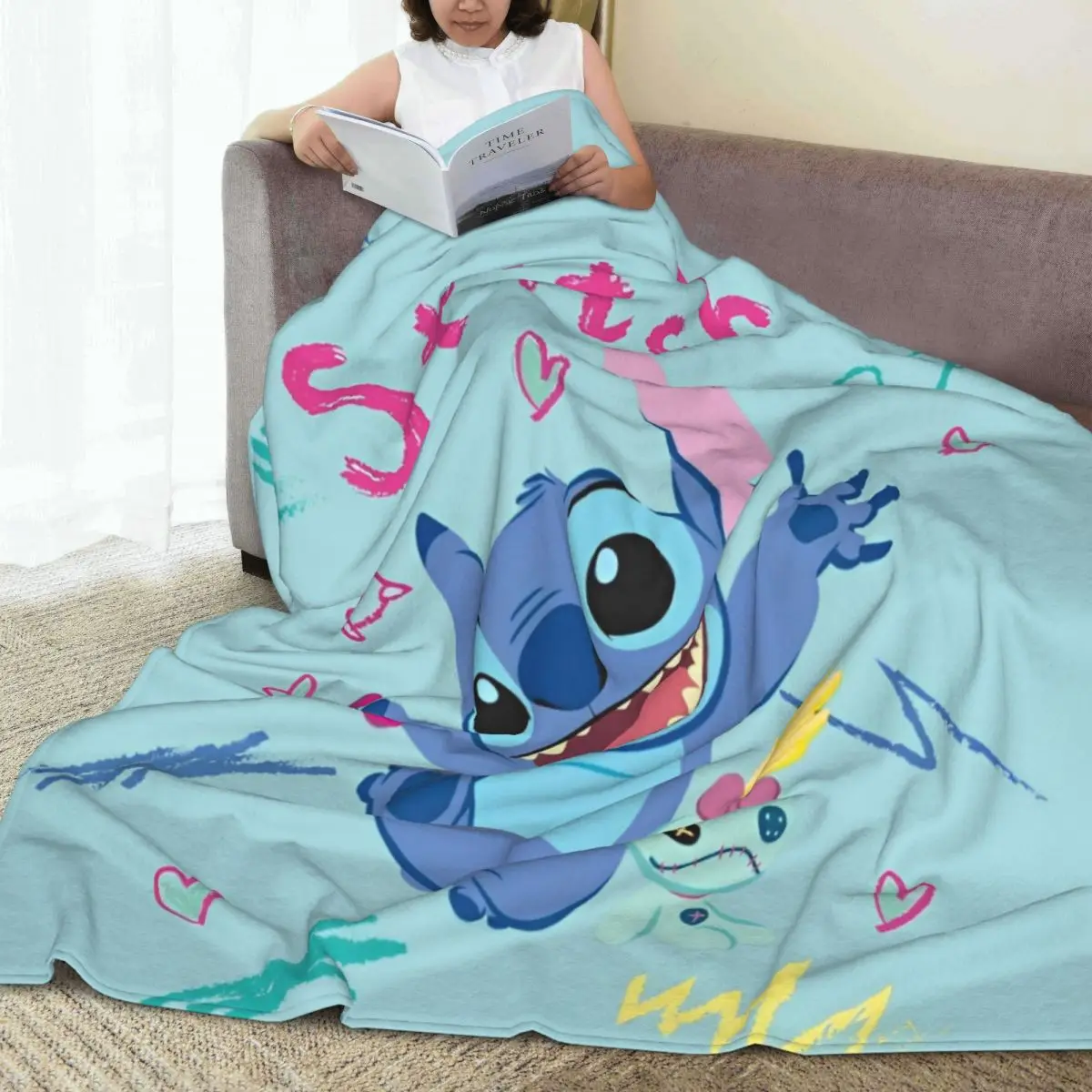 Cute Lilo And Stitch Blanket Flannel Autumn/Winter Multifunction Soft Throw Blanket for Bed Travel Bedding Throws