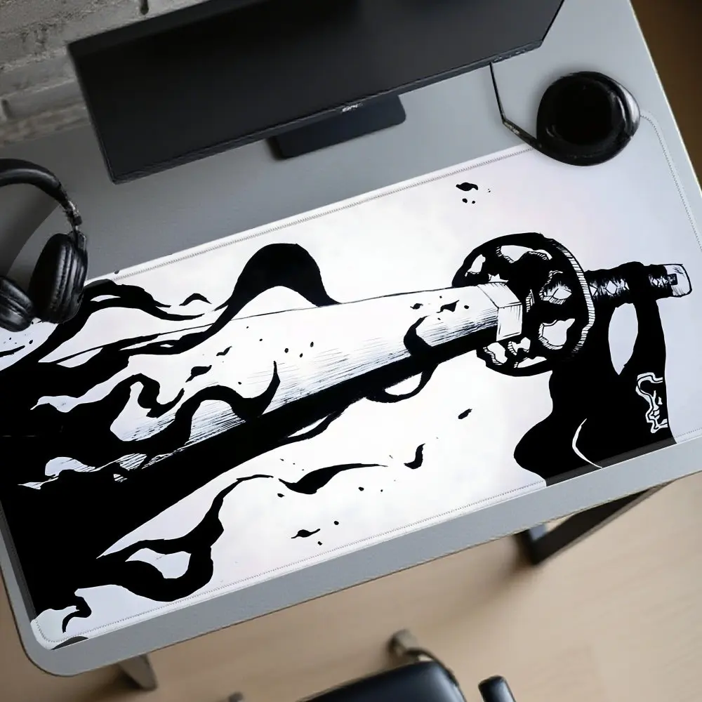 

1pc Black Samurai Sword Katana Mouse Pad Gaming Art Desk Mat Non-slip Rubber Base Stitched Edge Pads PC Table for Office Decor