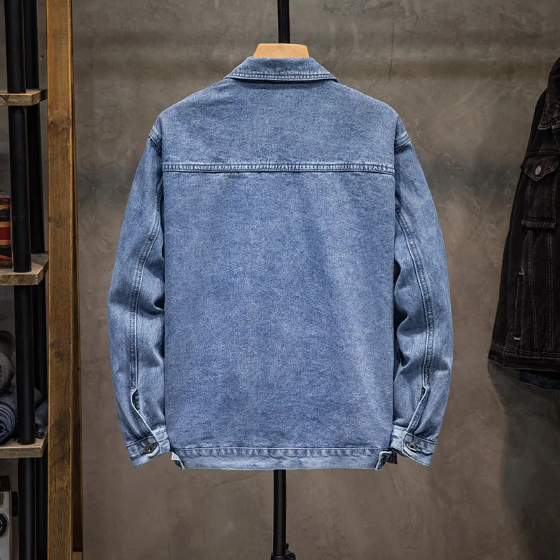 Men's Denim Jacket with Multiple Pockets for Construction Workers Durable And Dirt-resistant Spring Autumn Workwear Jacket