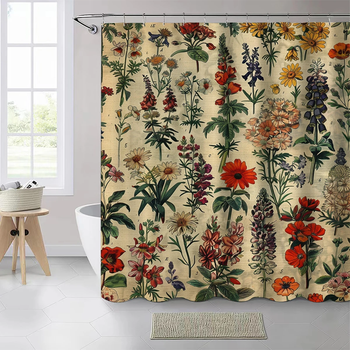 1 pack classical tropical print pattern polyester material shower curtain tarpaulin bathroom thickeneded mildew-proof partition curtain bathroom