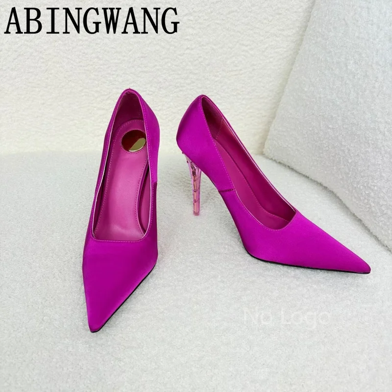 Sexy Women High Heel Pumps Summer New Satin Slip On Pointed Toe Ladies Slides Sexy Party Sandals Gladiator Sandalias Woman