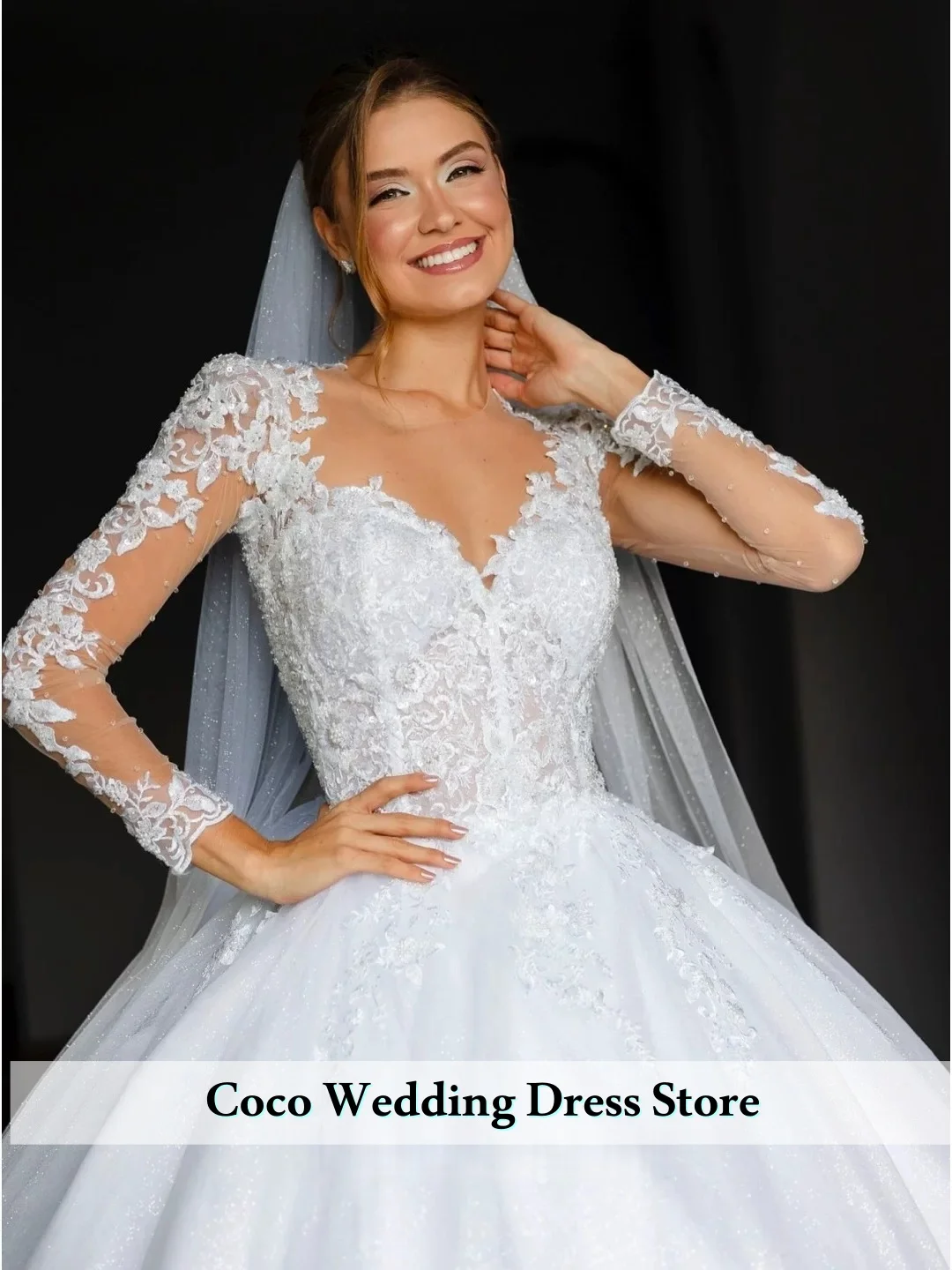 تخصيص أنيقة س الرقبة الكرة ثوب الأميرة الدانتيل يزين فساتين الزفاف لامعة فستان الزواج العروس Vestido De Noiva