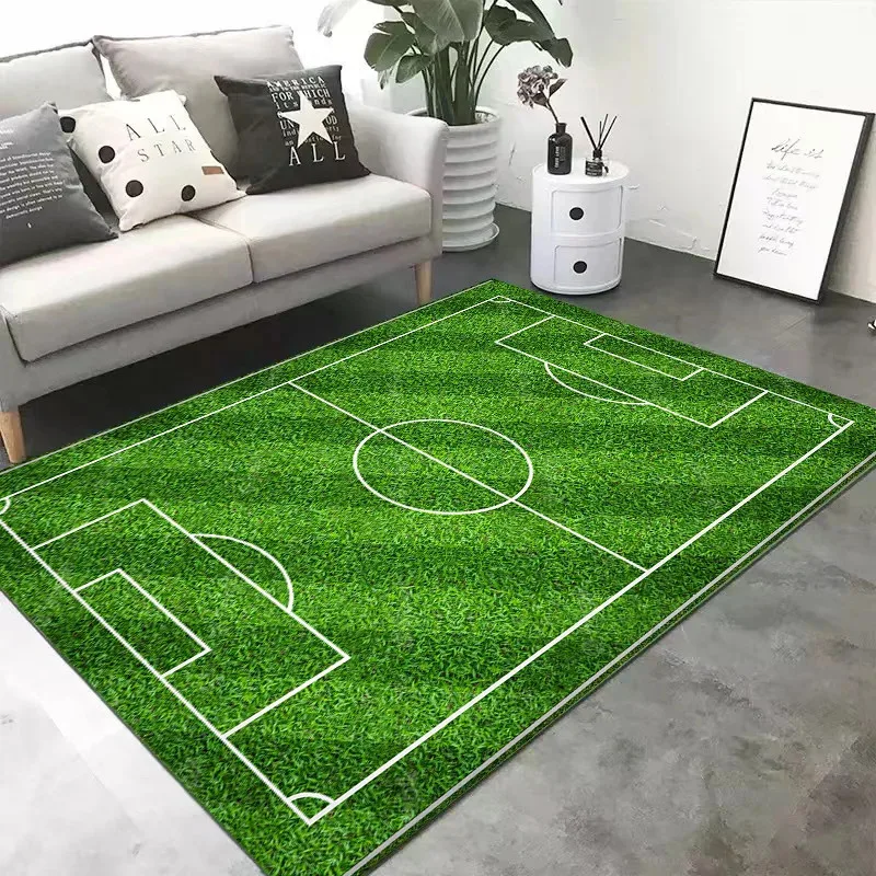 VIKAMA Football Pitch-Style Carpet Non-Slip, Machine-Washable Living Room & Bedroom Rug Gaming Room Carpet Home Decor