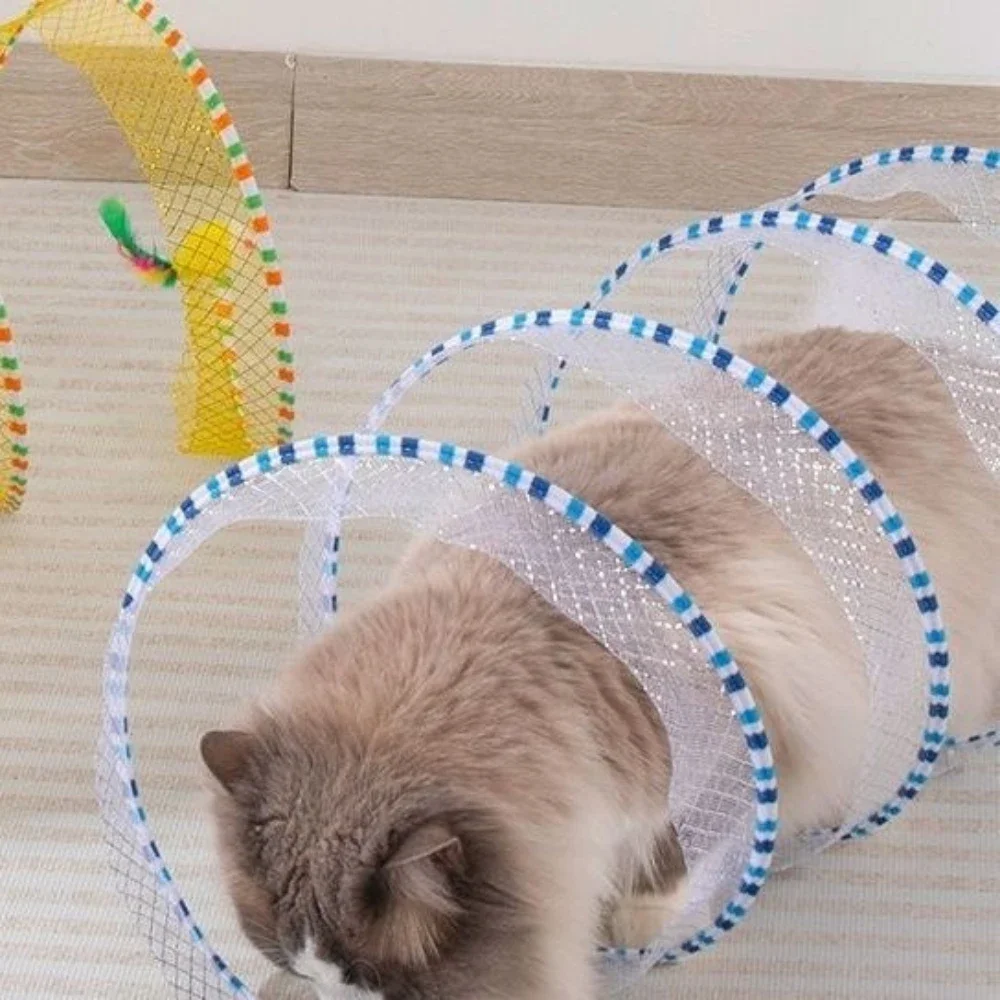 طوي القط S-شكل ملون لفائف لعبة حلزونية الحيوانات الأليفة لفائف نفق القط نفق دعابة لدغة مقاومة الذاتي الإغاثة لعبة ريشة الماوس