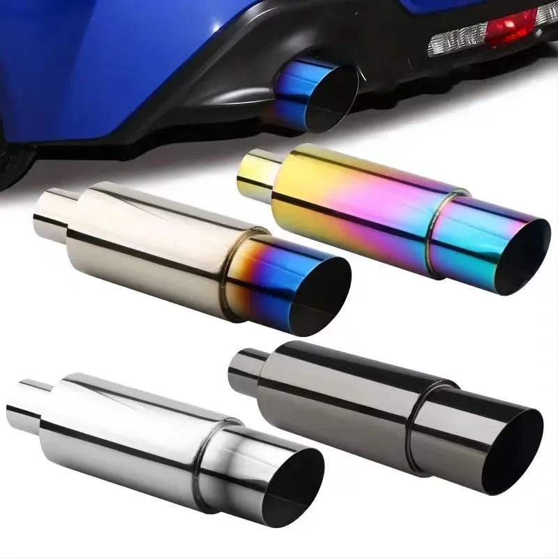 55mm muffler exhaust tip universal silencer exhaust car stainless exhaust system pipe tail racing muffler resonator 36.5cm long