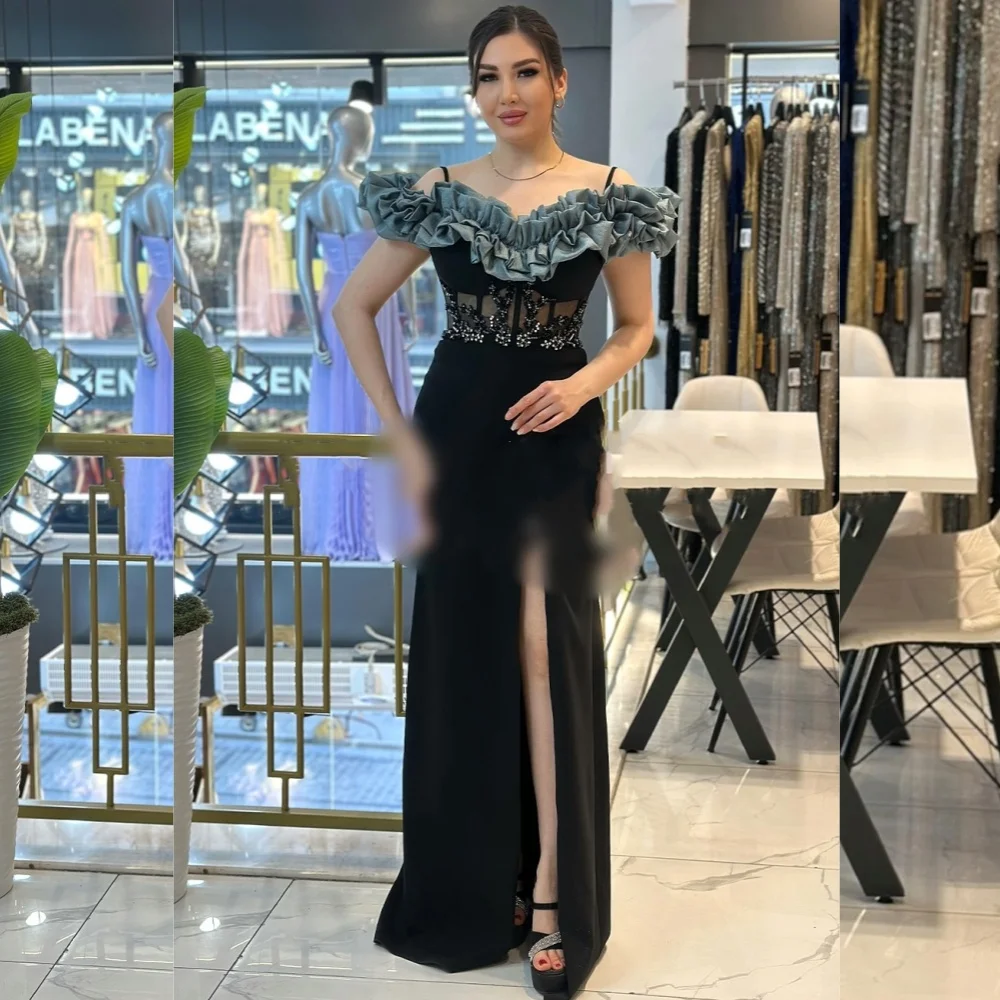 

Customized Sizes Available Jersey Pearl Pleat A-line Off-the-shoulder Long Dresses Bespoke Occasion Simple