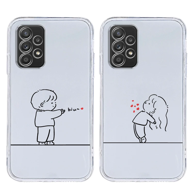 Lovers Love Black White Phone Case For Samsung A15 A13 A35 A55 A51 A71 A41 A31 A21S A05 A17 A23 A25 A33 A53 A73 5G A07 4G Cover