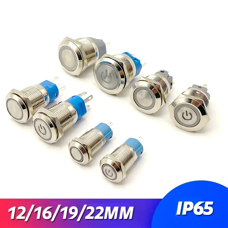 

Various Colors 12/16/19/22mm Waterproof Metal Push Button Switch LED Light Momentary Latching Pc Power On off