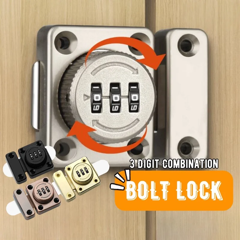 Home Security 3digit Combination Latch Rotate Bolt Latch Gate Latches Slide Door Lock Twist Rotating Barrel Lock Password Locker