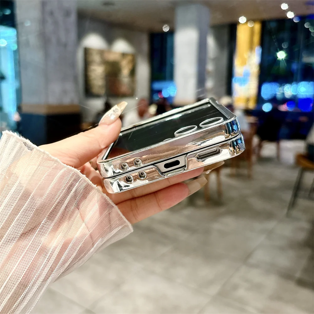 Luksusowe etui na telefon z brokatem i wzorem rombów z cyrkoniami do Samsung Galaxy Flip 7/6/5/4, posrebrzane etui Funda Galaxy Flip 6 — zdjęcie produktu 4