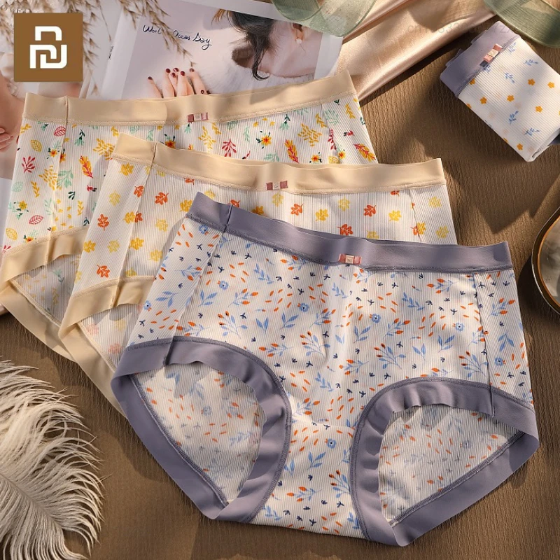 New Youpin 3pcs High Waist Cotton Panties Women Body Shaper Underwear Plus Breathable Cute Print Girls Briefs Intimates Lingerie