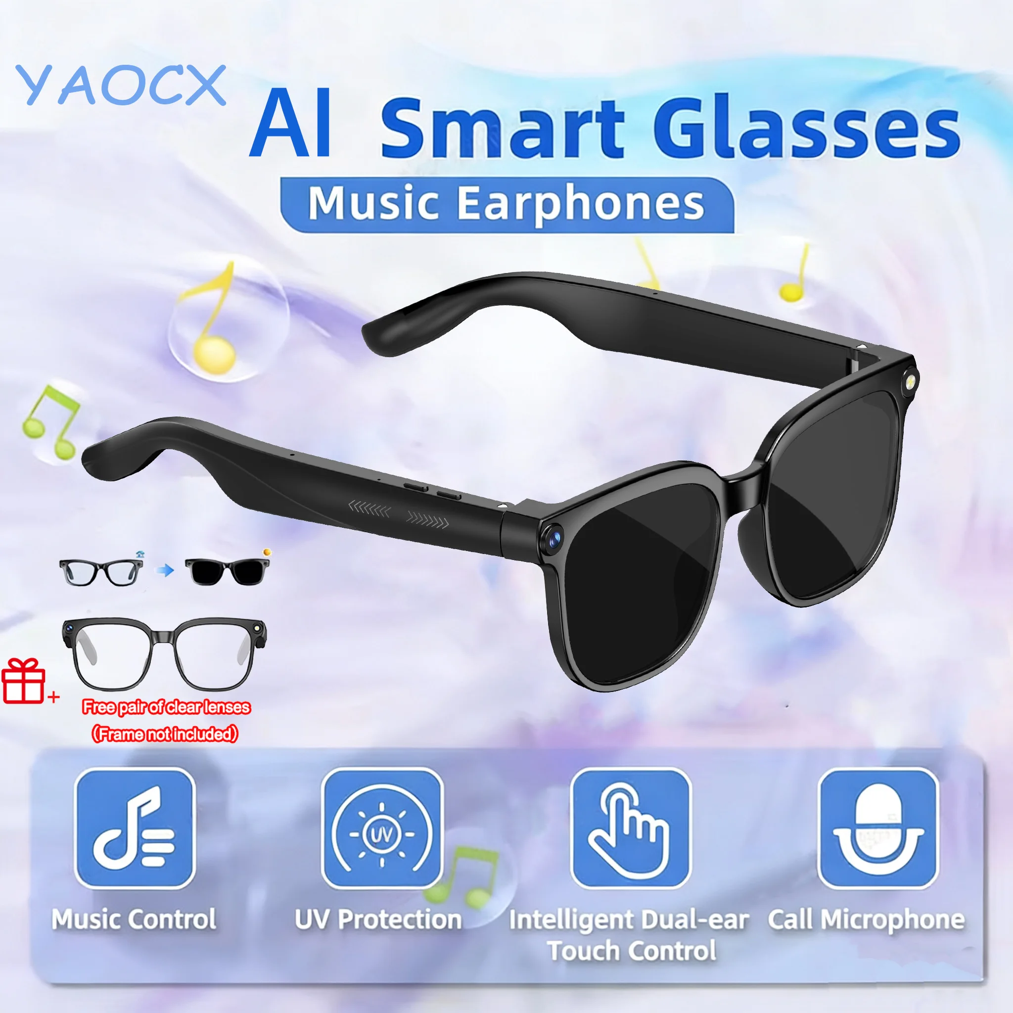 

Новые умные очки 2026 года с ИИ для фото и видео, с защитой от тряски, шумоподавлением, изменением цвета, функцией перевода, 800W, Bluetooth-вызовы