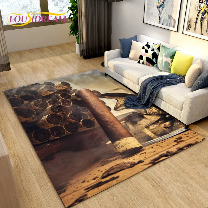 Tobacco Cigar Smoke Series Drink Area Rug,Carpet Rug for Living Room Bedroom Sofa Doormat Decoration,Kid Play Non-slip Floor Mat