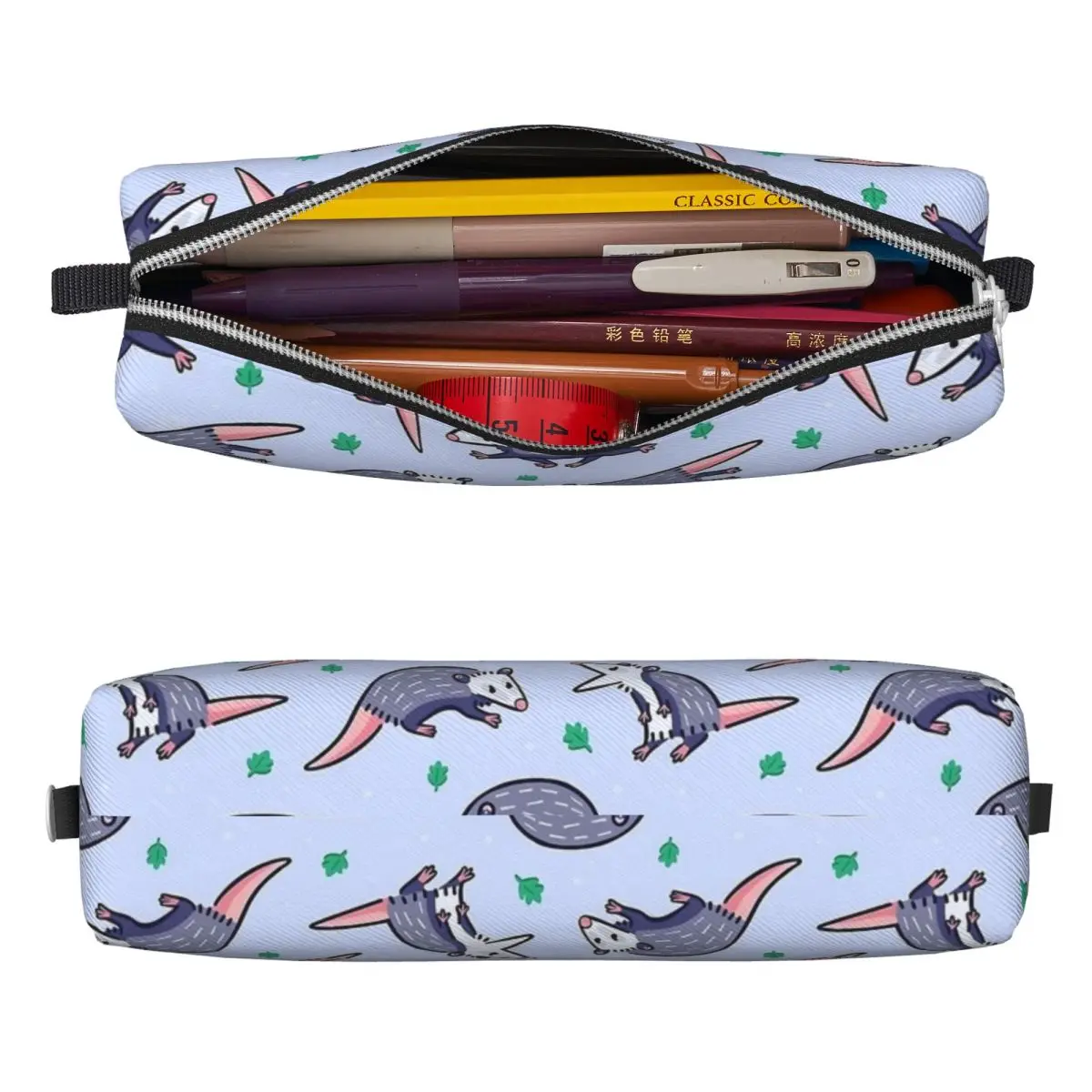 Opossum Pattern Lápis Case para Estudantes, bonito Gambá, Pen Holder Bags, Grande Capacidade, Escola Zipper Pencilcases