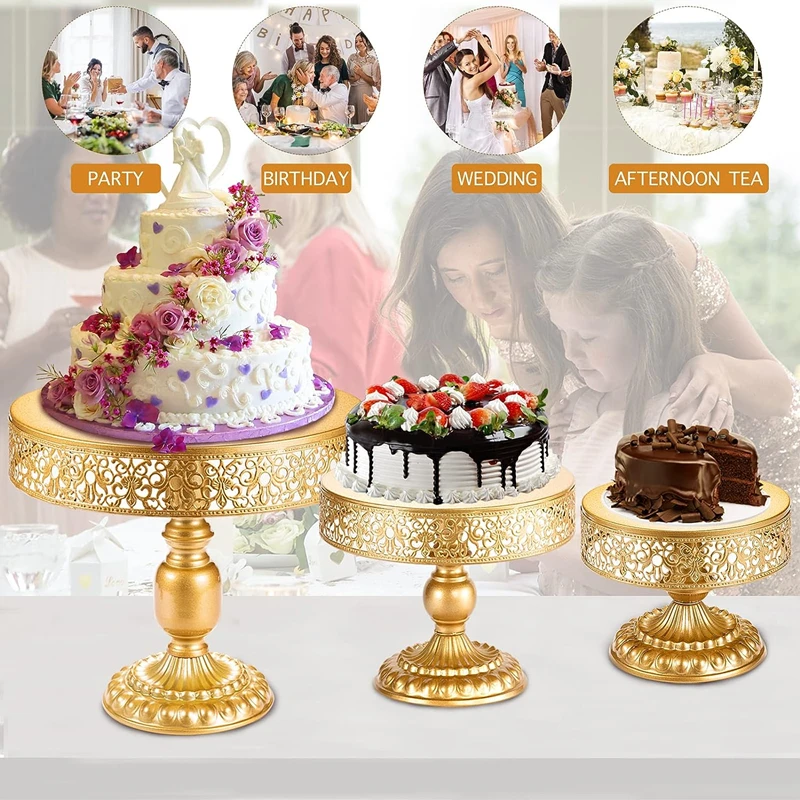 Round Metal Pedestal Holder Bolo Stand Sobremesa Cupcake Pastelaria Candy Display Plate Gold Tower para Wedding Birthday Party