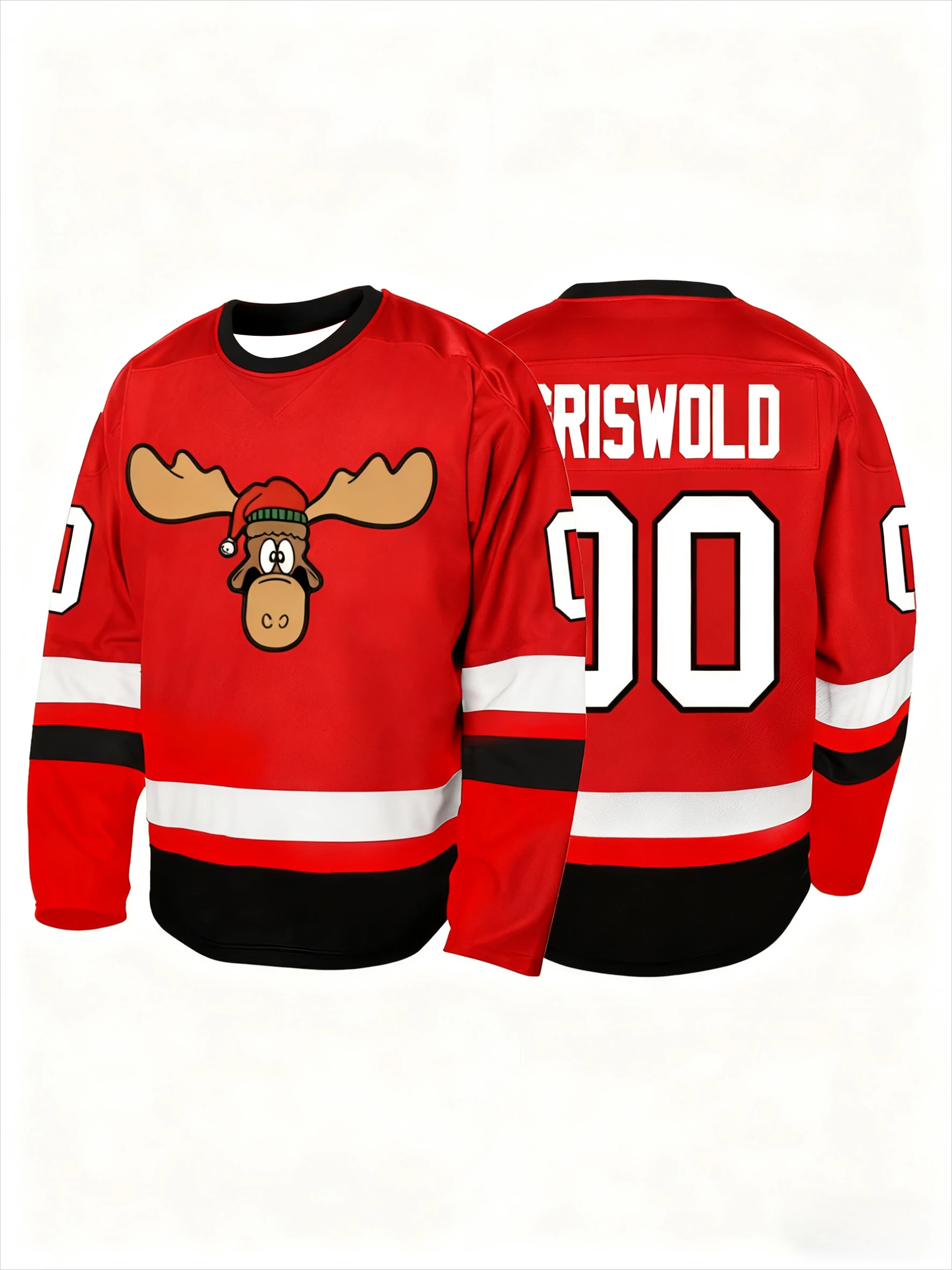 Parent-child Matching Xmas Ice Hockey Long Sleeve Jersey,Cartoon Moose Graphic Shirt,Quick Dry Outfit for Christmas Gathering