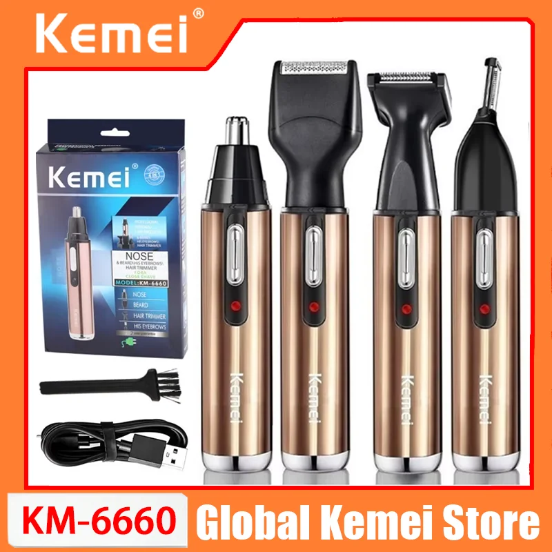 Kemei KM-6660 All-in-One wiederaufladbarer Nasen- und Barttrimmer für die Gesichtspflege, Augenbrauen- und Nasenhaartrimmer für Nase und Ohren