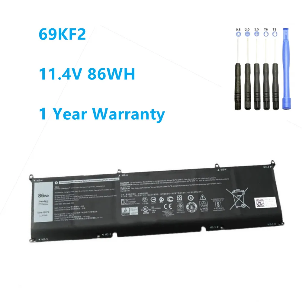 New 69KF2 8FCTC 70N2F 11.4V 86WH Battery For Dell Alienware M15 M17 R3 XPS 15 9500 G7 7500 Precision 5550 P100F P45E P91F P87F00