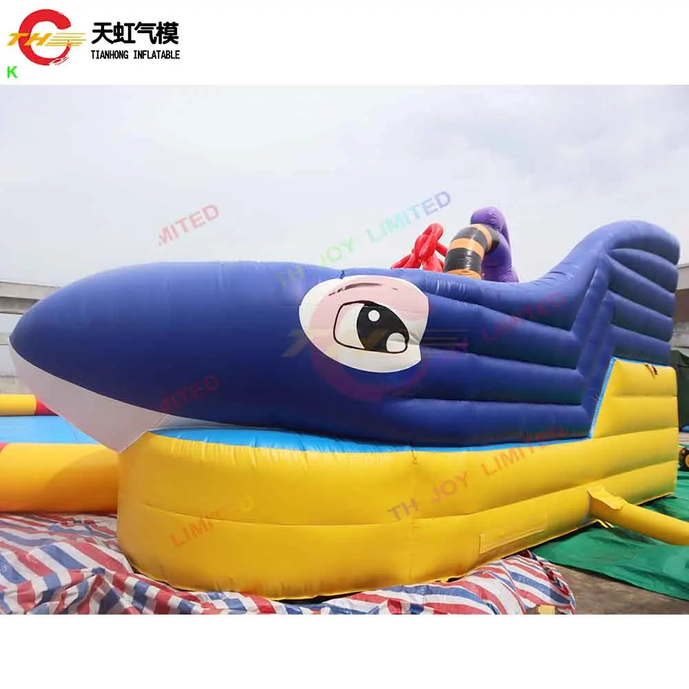 Piscine gonflable géante commerciale, aire de jeux aquatique, thème requin, monde de mer, parc d'attractions aquatique gonflable avec piscine