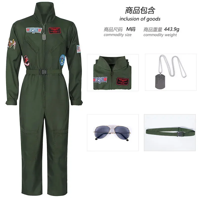 

Adult Kids Fighter Pilot Costume Air Force Flight Suit Roleplay with Aviator Accessories Men Army Green Military Pilot Jumpsuit