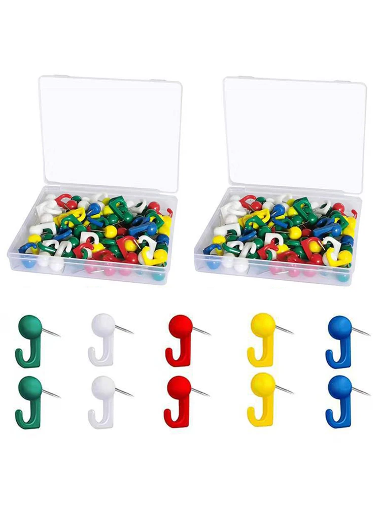 100pcs Plastic Heads Heavy Duty For Photo Wall Black Mini Calendar Push Pin Hooks School Reusable Bulletin Board Hanging Sturdy