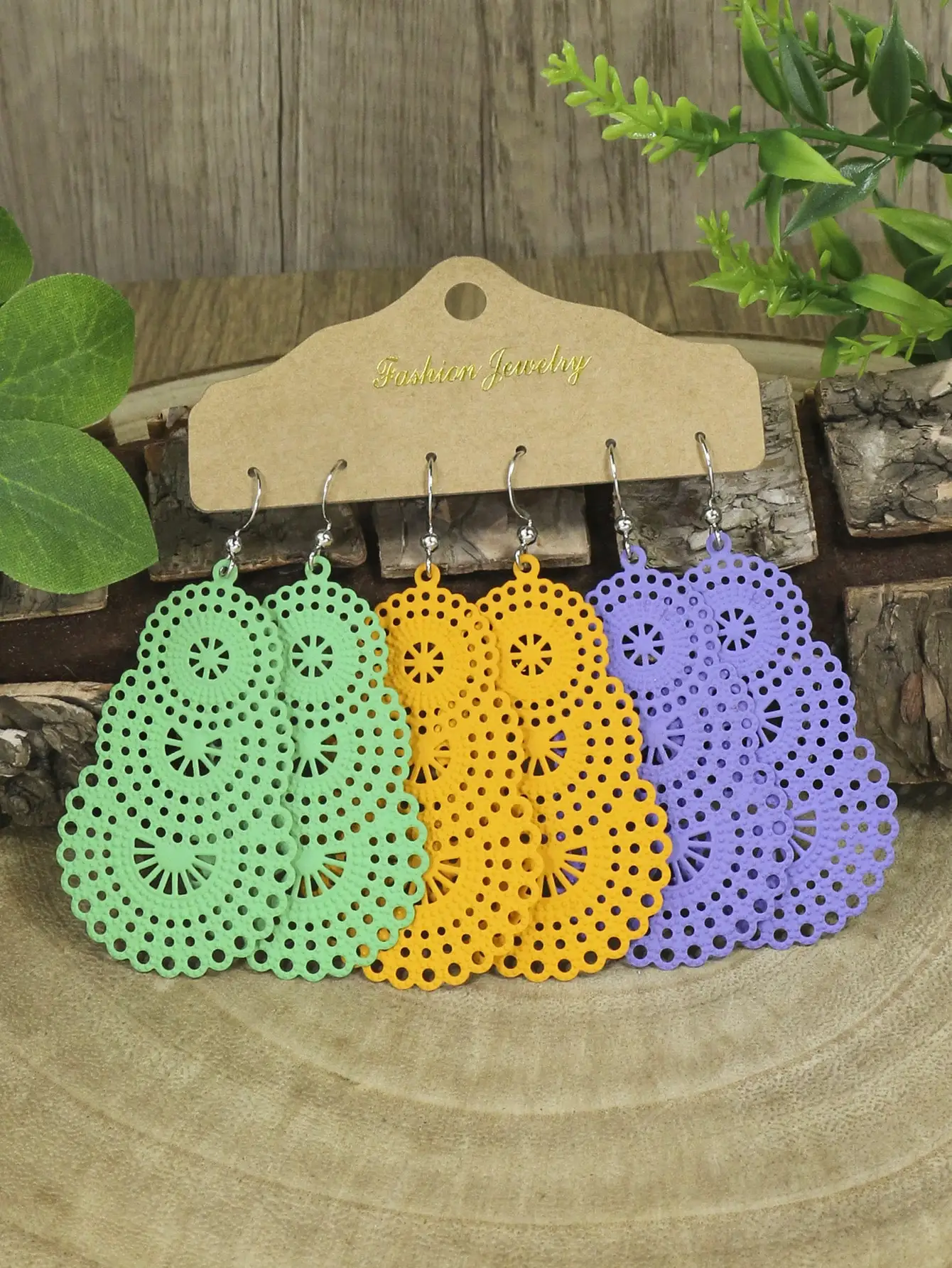 3 Pairs الملونة هندسية الجوف إسقاط أقراط للنساء عطلة البوهيمي المجوهرات التي يرجع تاريخها هدية