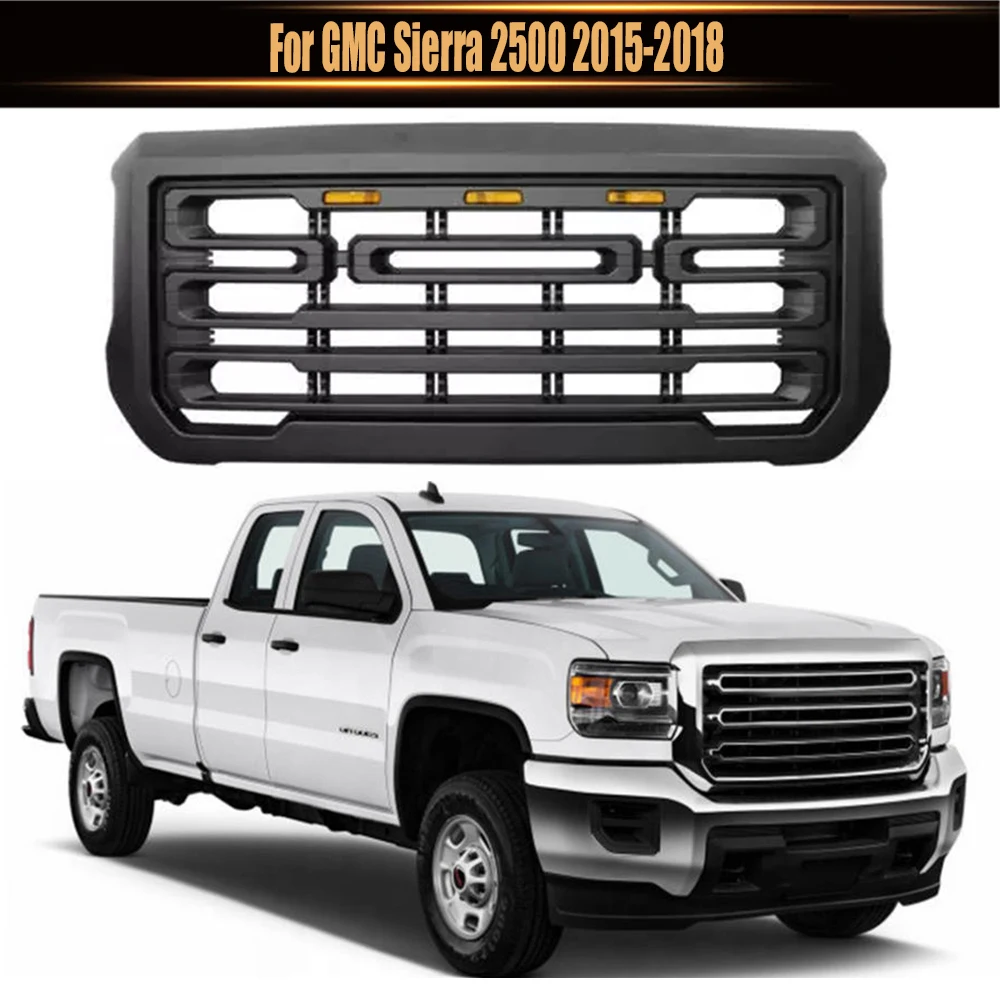 

For GMC Sierra 2500 2015-2018 Car-Styling ABS High Quality Racing Grille Front Upper Grill Bumper Mesh Hood Grills Matte Black