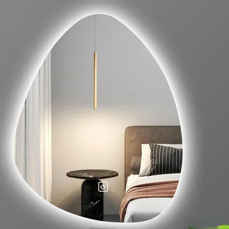 Hotel Cloakroom Vertical Irregular Bathroom Mirror Smart 3 Colors Adjustable LED Multifunction Light with Bluetooth Speaker