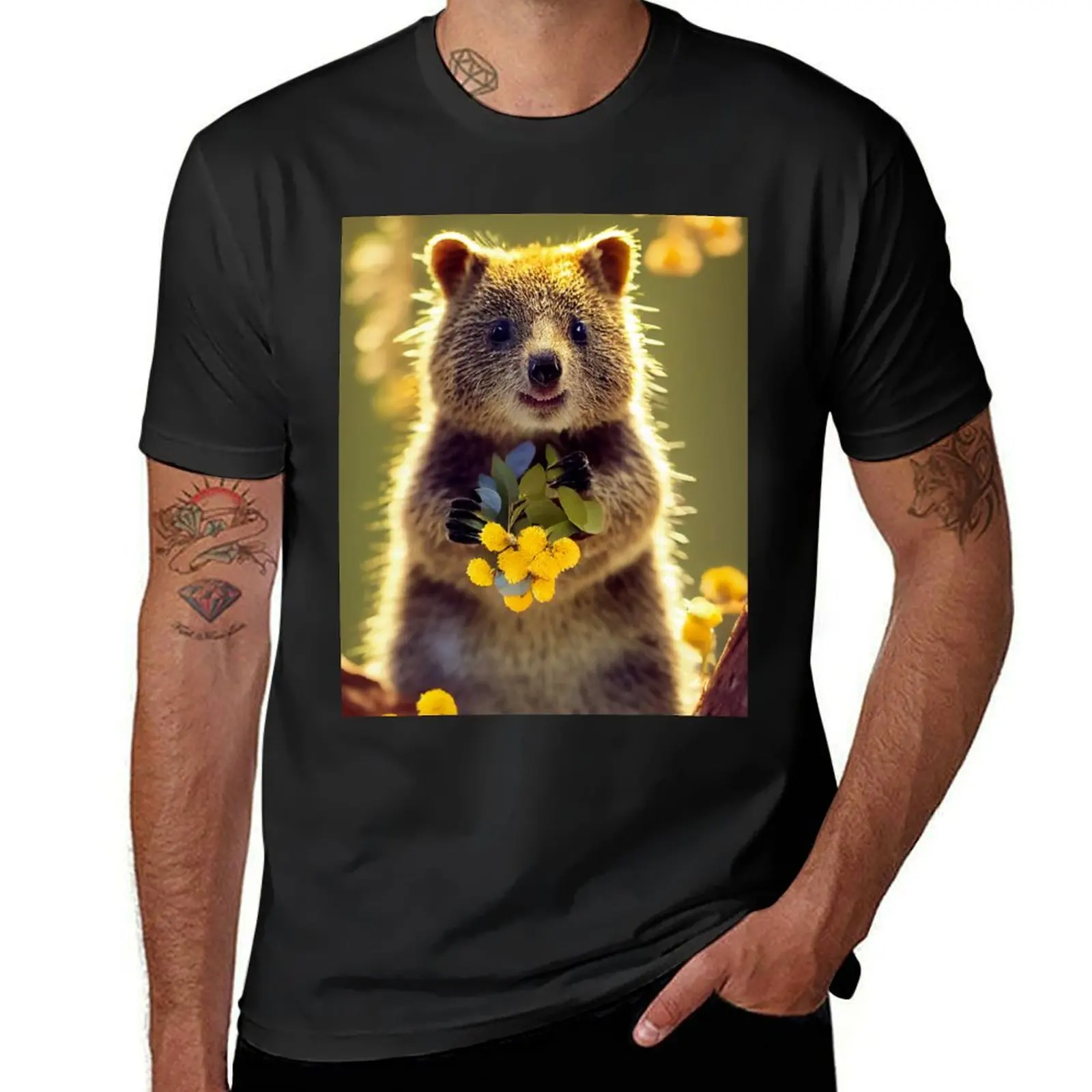 Cute quokka with Australian wild flowers v4 T-Shirt customs design your own Aesthetic clothing tops summer top t shirts men