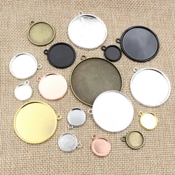 8-40mm Inner Size Round Bronze Gold Silver Plated One Sided Single Hanging Simple Style Cabochon Base Setting Charms Pendant