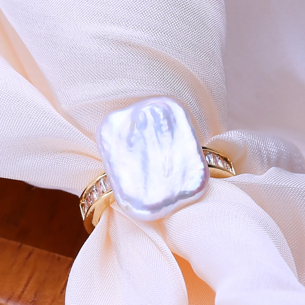 FENASY Big Baroque Natural Freshwater Pearl Gold Silver Color Rings For Women Elegant Birthday Gifts for Girlfriend and Mother view 3