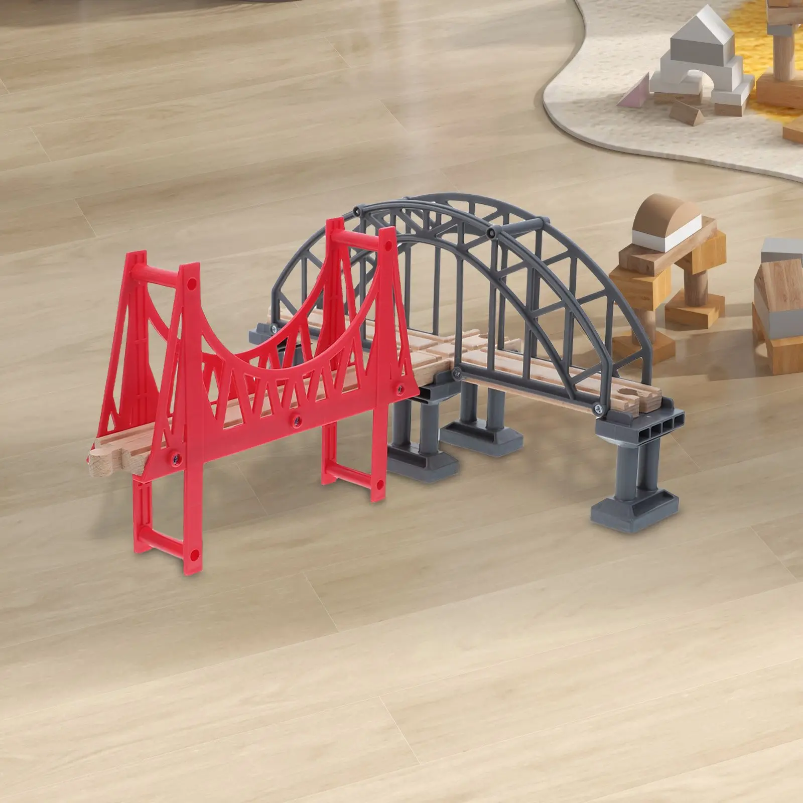 Train Track Wood Wooden Bridge Rainbow Accessories Assembled Model Kit Children Toy Supports Wooden Rainbow Bridge Toy