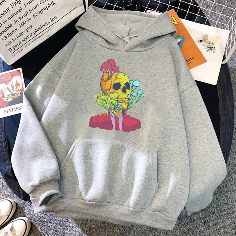 

Skeleton Gentleman Grows Colorful Mushrooms Hoodie Mens Casual Fleece Hoody Autumn Pocket Sweatshirt Fashion Loose Man Clothing