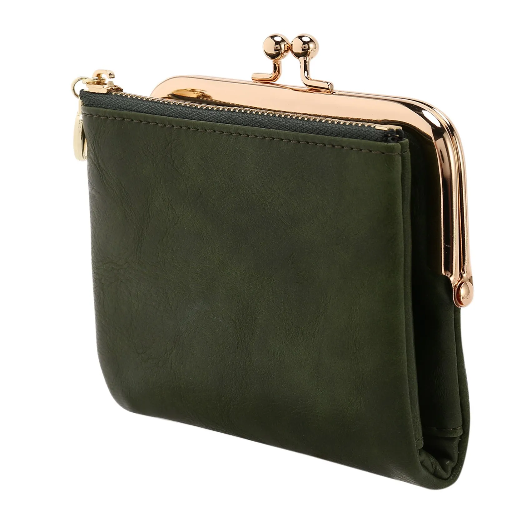 Efficient- 2X Women's Short Wallet Bifold Retro Multifunction Coin Purse with Zip and Kiss Lock Green