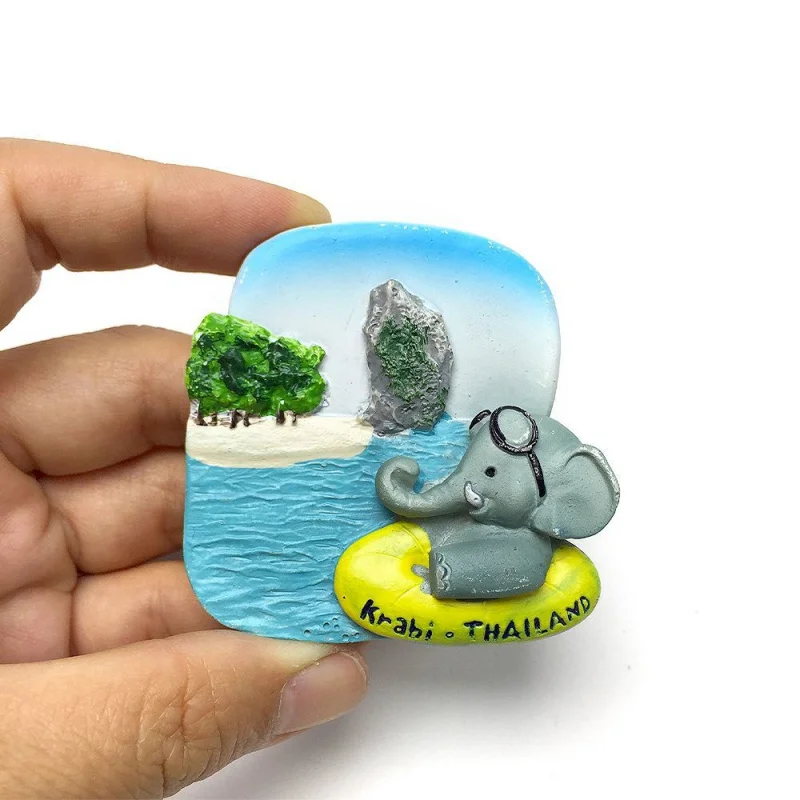 

Thailand Krabi Personalized Creative Beach Vacation Swimming Ring Little Elephant Magnetic Fridge Magnet3d3D Travel Souvenirs