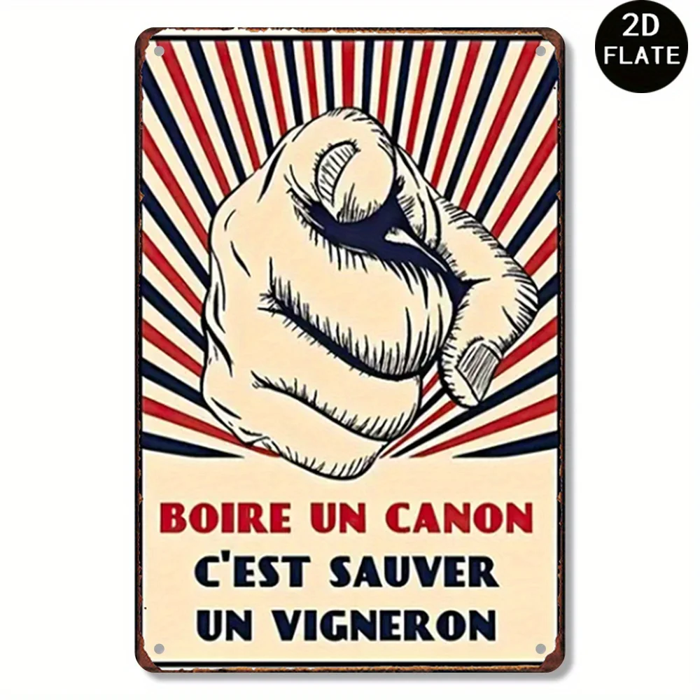 2026 2D Flat 1pc Vintage French Propaganda-Style Metal Wall Decor - Red/Blue Stripe design with pointing finger -Indoor/Outdoor